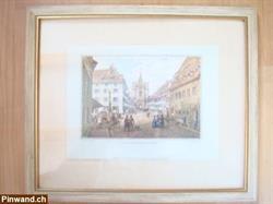 Aquarell / Die Spalenvorstadt zu Basel 1854