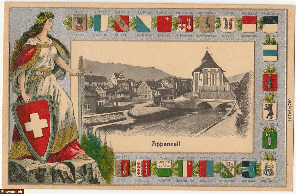 Bild 1: Ansichtskarte:  Prägekarte Appenzell - (um 1905)