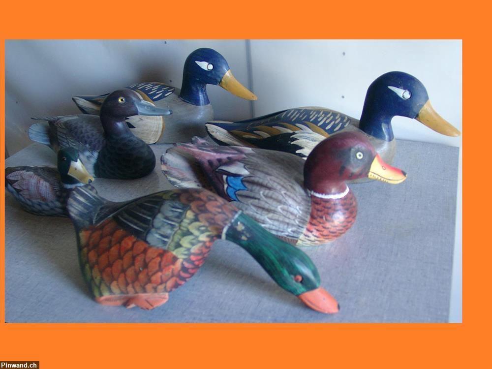 Bild 2: 6 Enten aus Holz, handbemalt