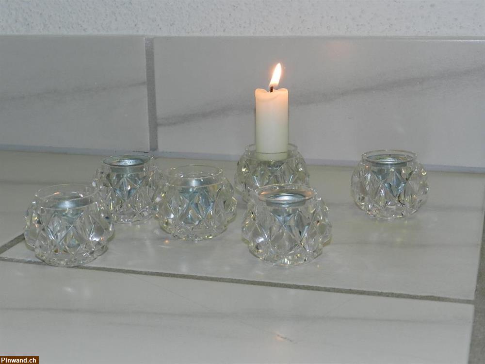 Bild 1: Kerzenhalter Kerzenständer Kristalloptik 6 Stk. ca. 80er Jahre