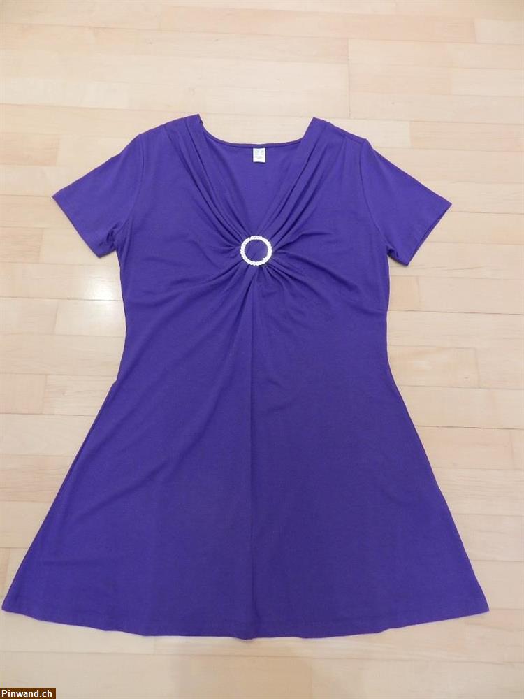 Bild 1: T-Shirt Longshirt Tunika Bluse violett kurzarm Shirt Gr.38