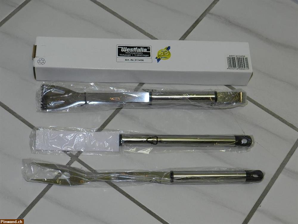 Bild 2: Grillbesteck 3-teilig Edelstahl rostfrei Gabel Messer Zange neu