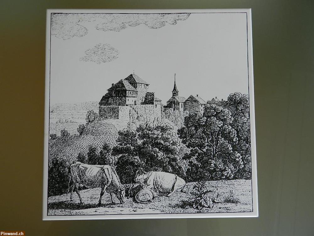 Bild 1: Untersetzer Untersatz Fliese Ton gebrannt Motiv Burg Schloss
