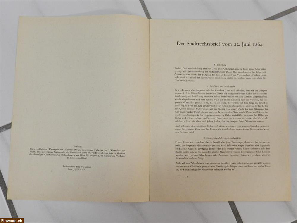 Bild 3: Winterthur Stadtrecht Brief Stadtrechtsbrief 1964 700-Jahre Jubiläum