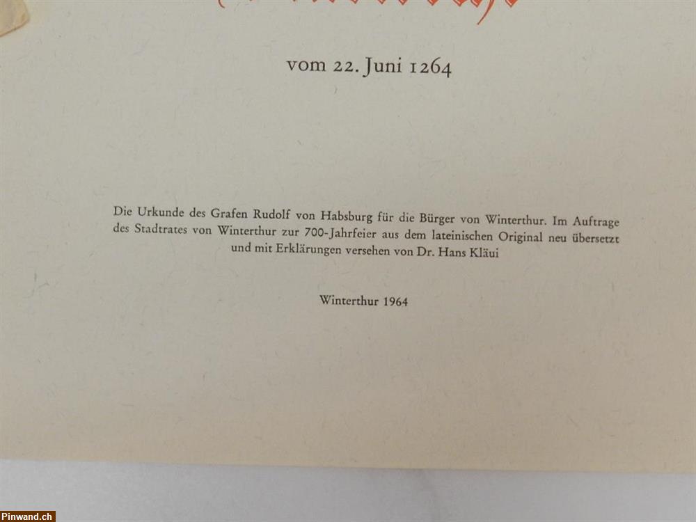 Bild 4: Winterthur Stadtrecht Brief Stadtrechtsbrief 1964 700-Jahre Jubiläum