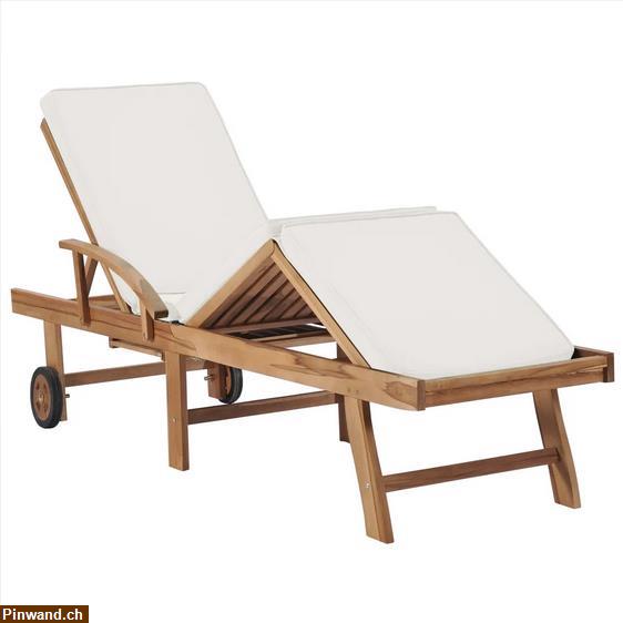 Bild 4: NEU! Sonnenliegen mit Auflagen 2 Stk. Massivholz Teak Cremeweiß