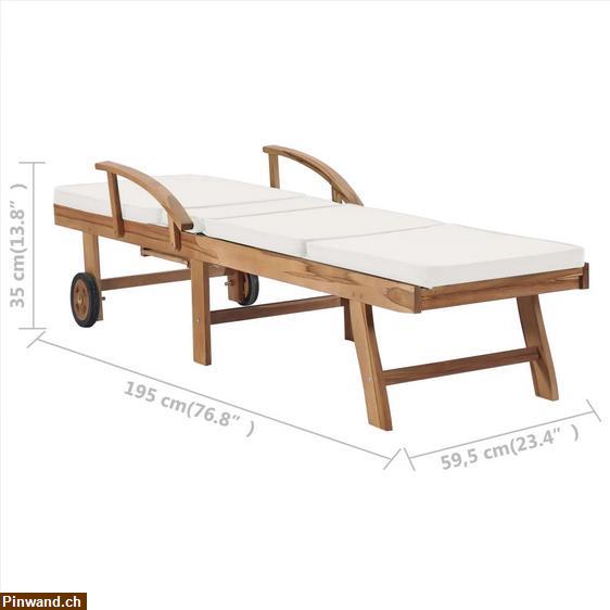 Bild 5: NEU! Sonnenliegen mit Auflagen 2 Stk. Massivholz Teak Cremeweiß