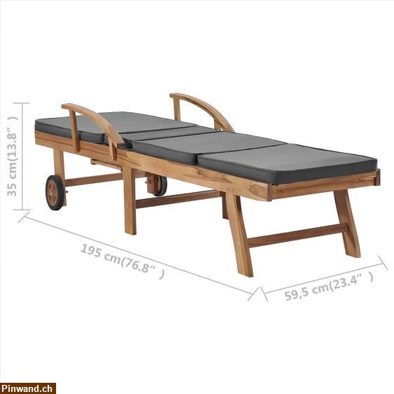 Bild 5: NEU! Sonnenliegen mit Auflagen 2 Stk. Massivholz Teak Dunkelgrau