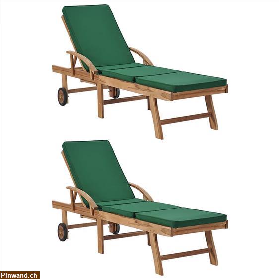 Bild 1: Verkauf: Sonnenliegen mit Auflagen 2 Stk. Massivholz Teak Grün NEU!