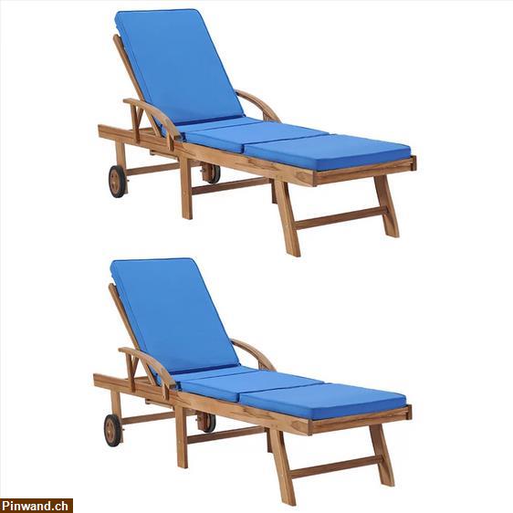 Bild 1: NEU! Sonnenliegen mit Auflagen 2 Stk. Massivholz Teak Blau