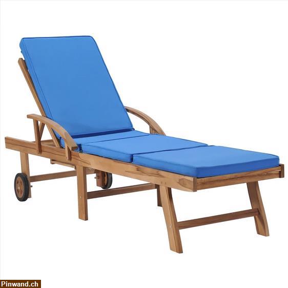 Bild 2: NEU! Sonnenliegen mit Auflagen 2 Stk. Massivholz Teak Blau