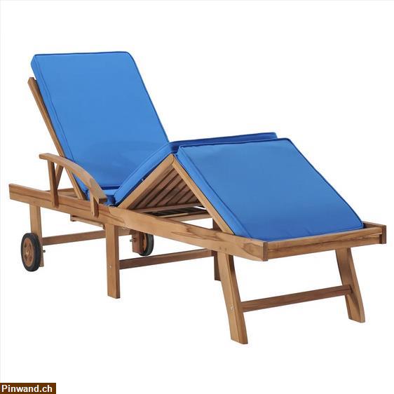 Bild 4: NEU! Sonnenliegen mit Auflagen 2 Stk. Massivholz Teak Blau