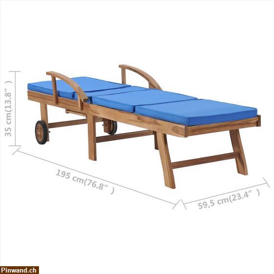 Bild 5: NEU! Sonnenliegen mit Auflagen 2 Stk. Massivholz Teak Blau