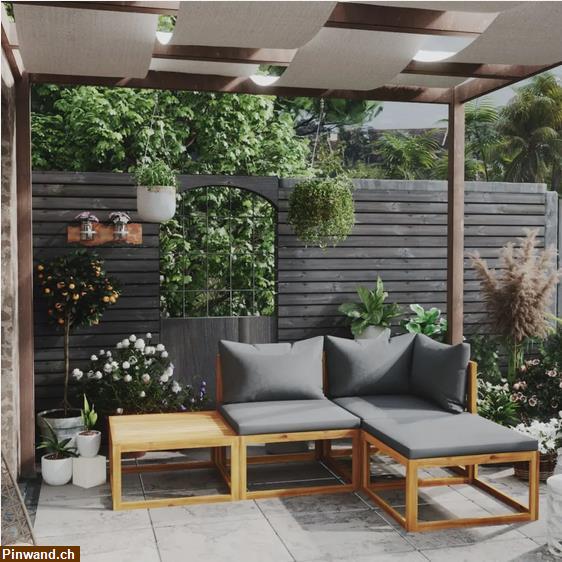 Bild 1: NEU! 4-tlg. Garten-Lounge-Set mit Auflage Massivholz Akazie