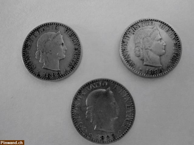 Bild 1: CH 20 Rappen Münzen 1883 / 1884 / 1885 / Gelaufen (3 Stk.)