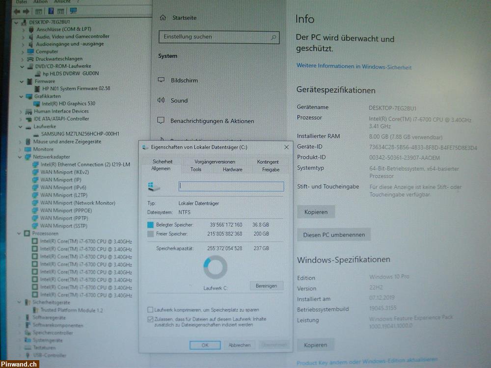 Bild 4: HP Elitedesk 800 G2, i7-6700, 8GB, 256SSD, DVD-rw, Windows 10