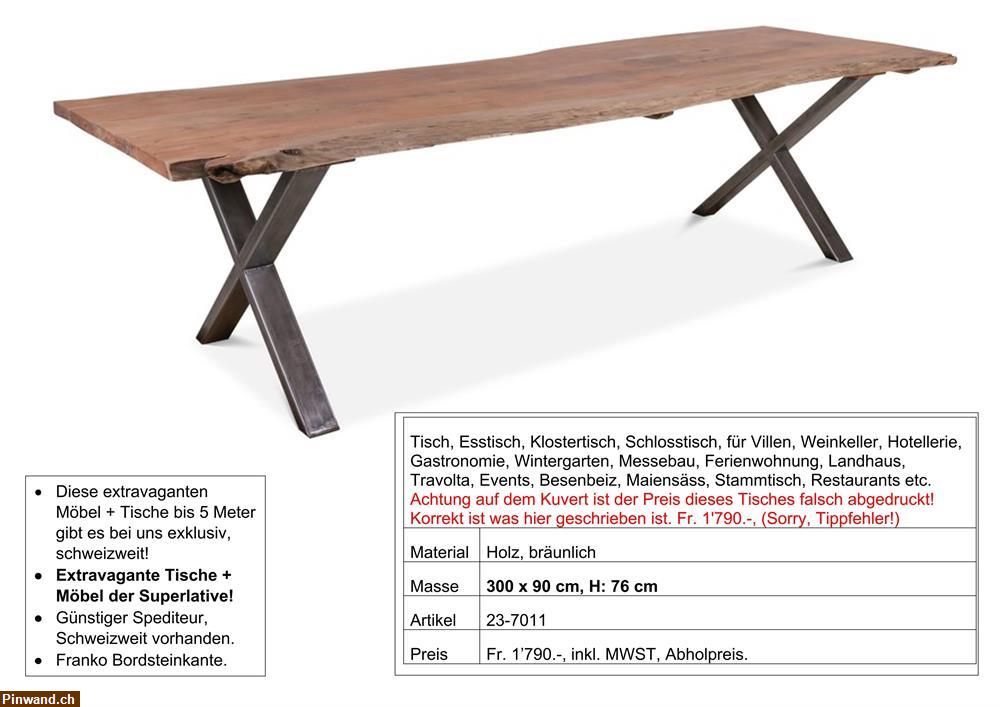 Bild 1: Tisch, massiv Holz, mit Metall Fuss 300 x 90 cm, H: 76 cm