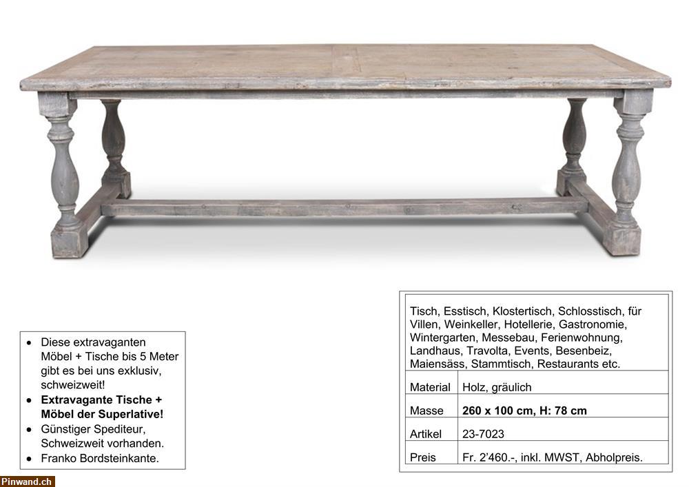 Bild 1: Tisch, massiv Holz, mit Fusssteg und gedrechselten Beinen zu verkaufen