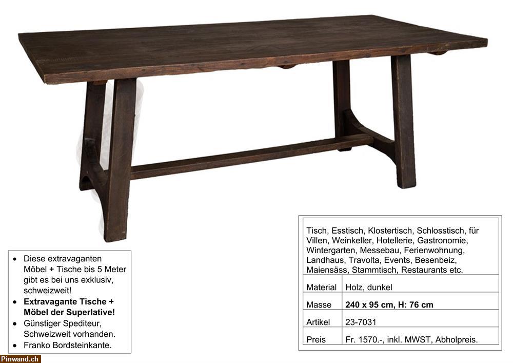 Bild 1: Tisch, massiv Holz, mit Fusssteg, 240  x 95 cm, H: 76 cm