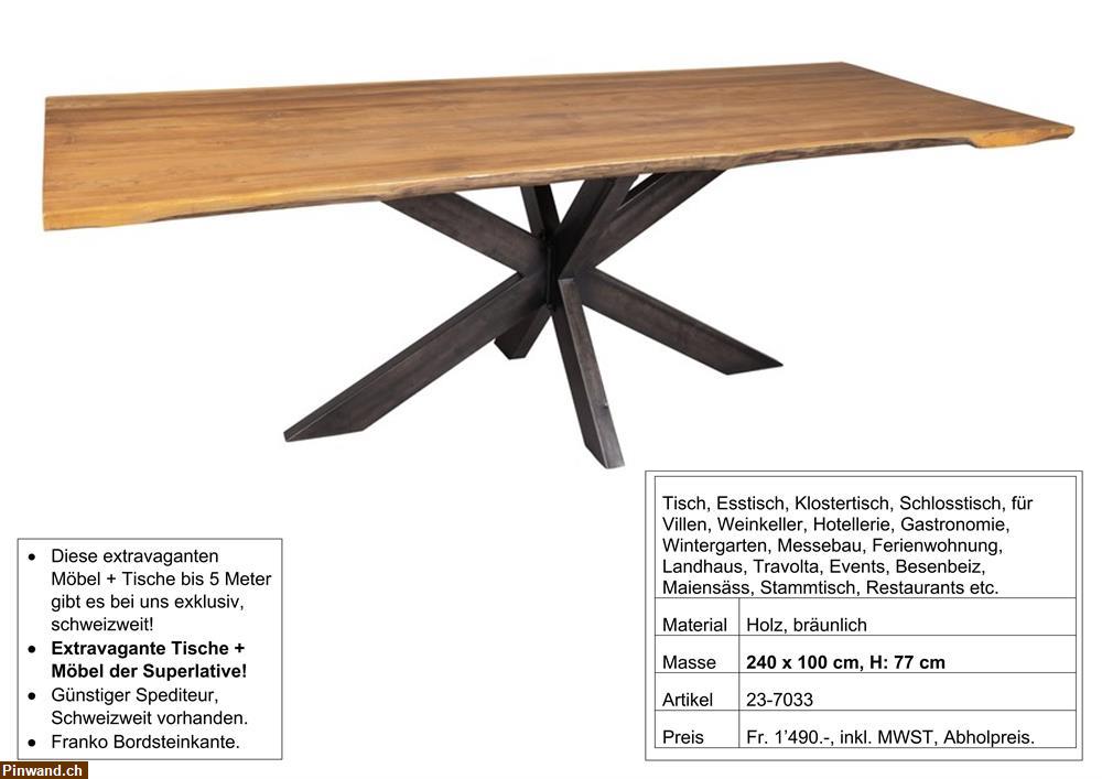 Bild 1: Tisch, massiv Holz, mit zentralem Metall Fuss, 240  x 100 cm, H: 77 cm