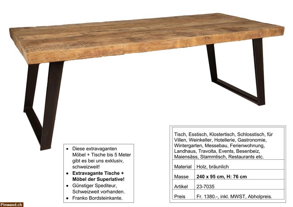 Bild 1: Tisch, massiv Holz, mit Metall Bügel Füssen, 240  x 95 cm