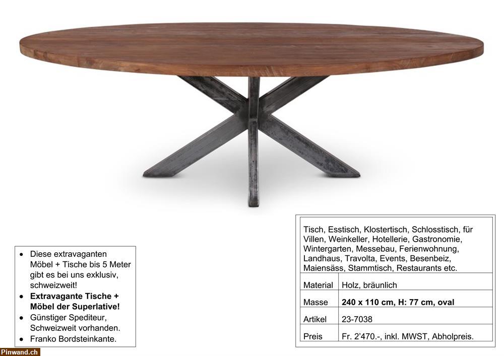 Bild 1: Tisch, Holz, oval Metall Fuss zentral 240  x 110 cm,