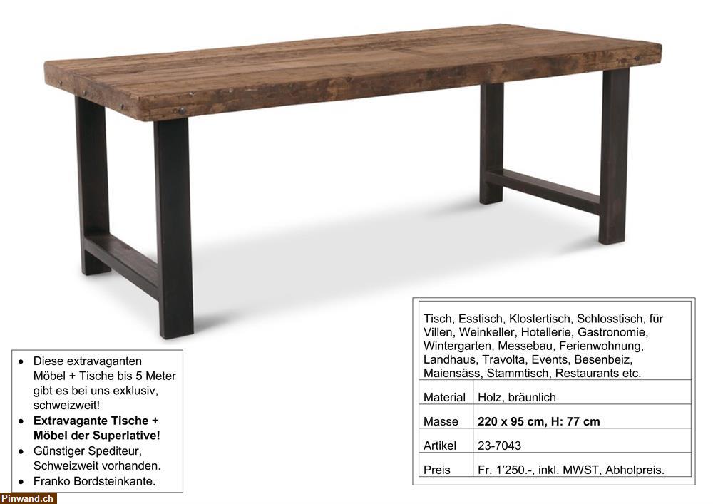 Bild 1: Tisch, massiv Holz, mit Metall Fuss, 220 x 95 cm