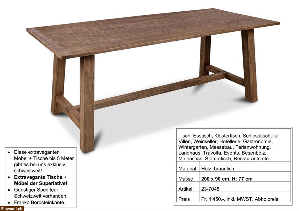Bild 1: Tisch, massiv Holz, mit Fusssteg, 200 x 90 cm