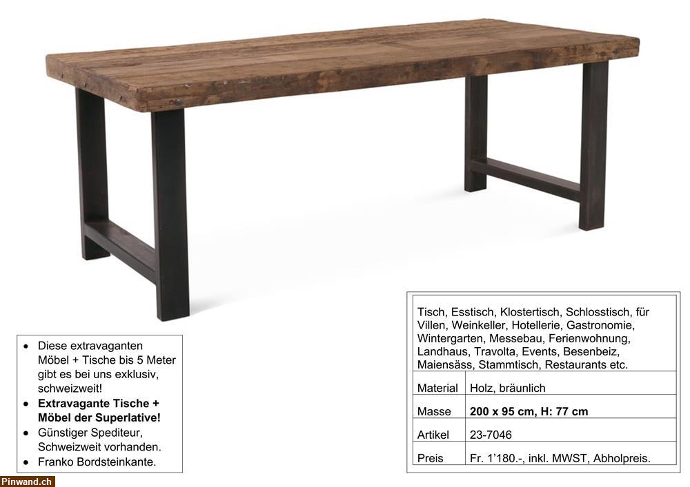 Bild 1: Tisch, Holz, mit Metall Bügel Fuss, 200 x 95 cm