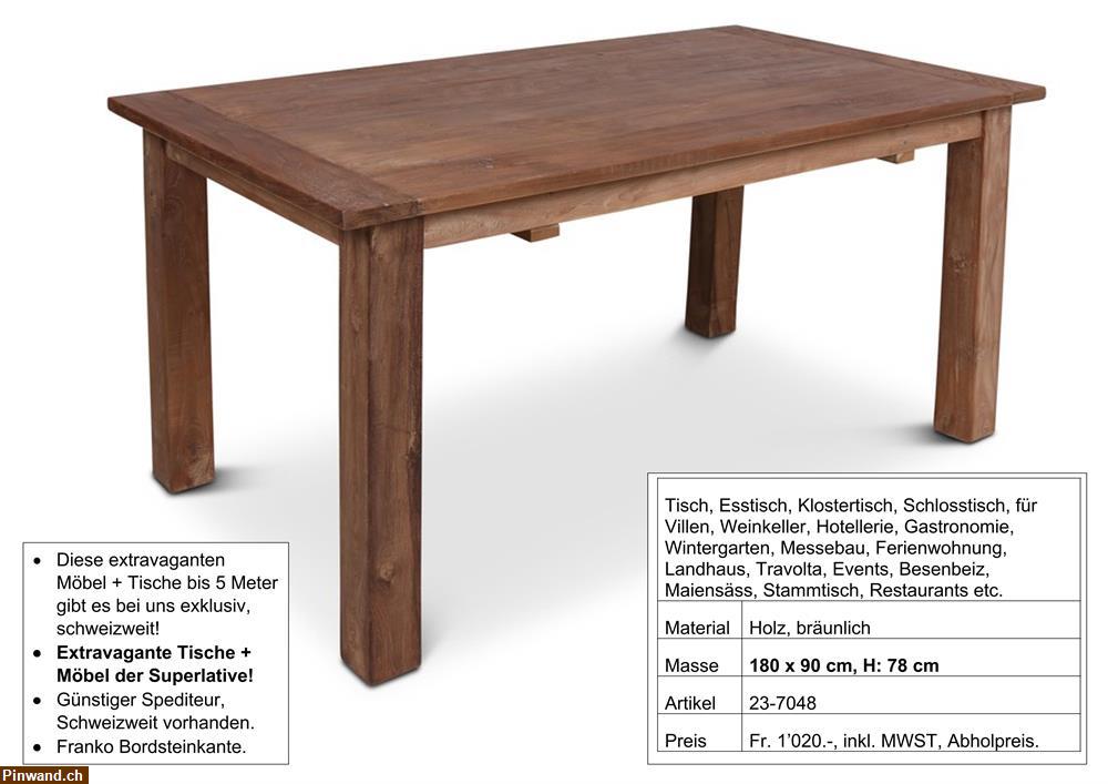 Bild 1: Tisch, massiv Holz, 180 x 90 cm, H: 78 cm rechteckig