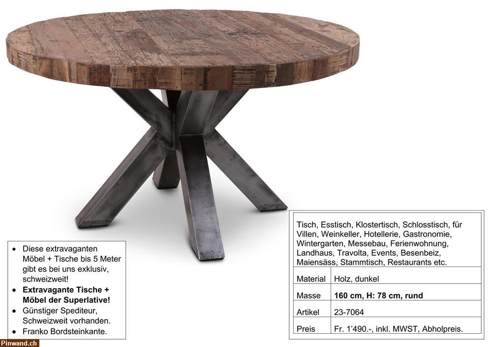 Bild 1: Tisch, Holz, massiv rund, Metall Fuss, Durchmesser 160 cm, H: 78 cm