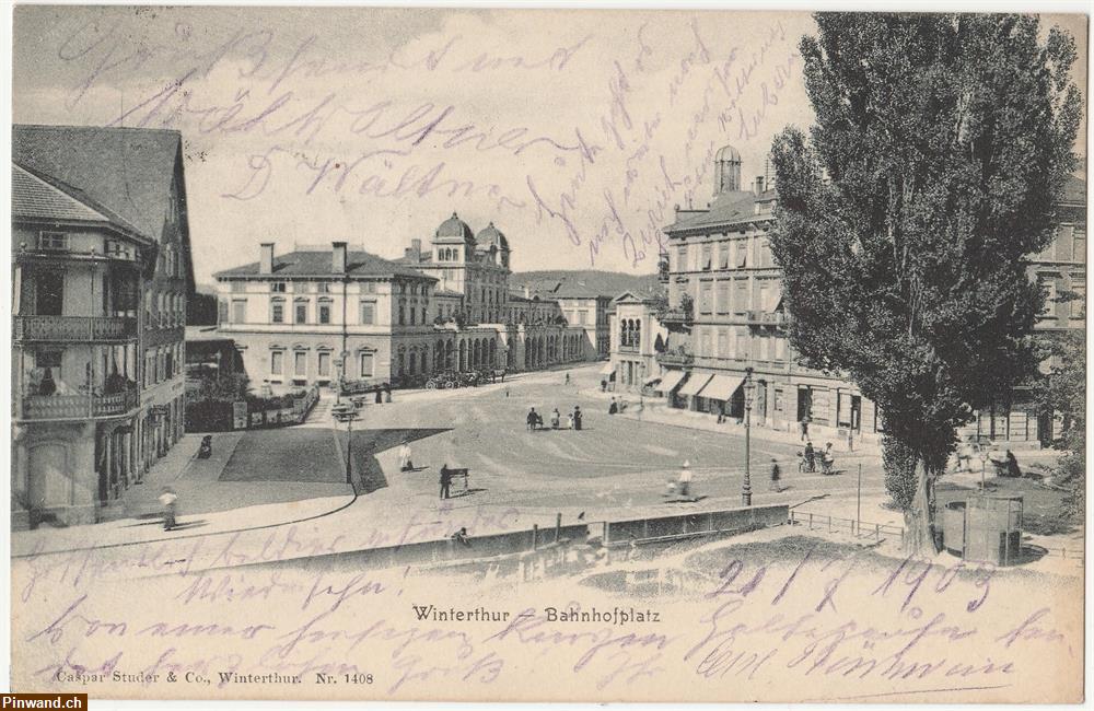 Bild 3: Alte Postkarte Winterthur - Bahnhofplatz zu verkaufen