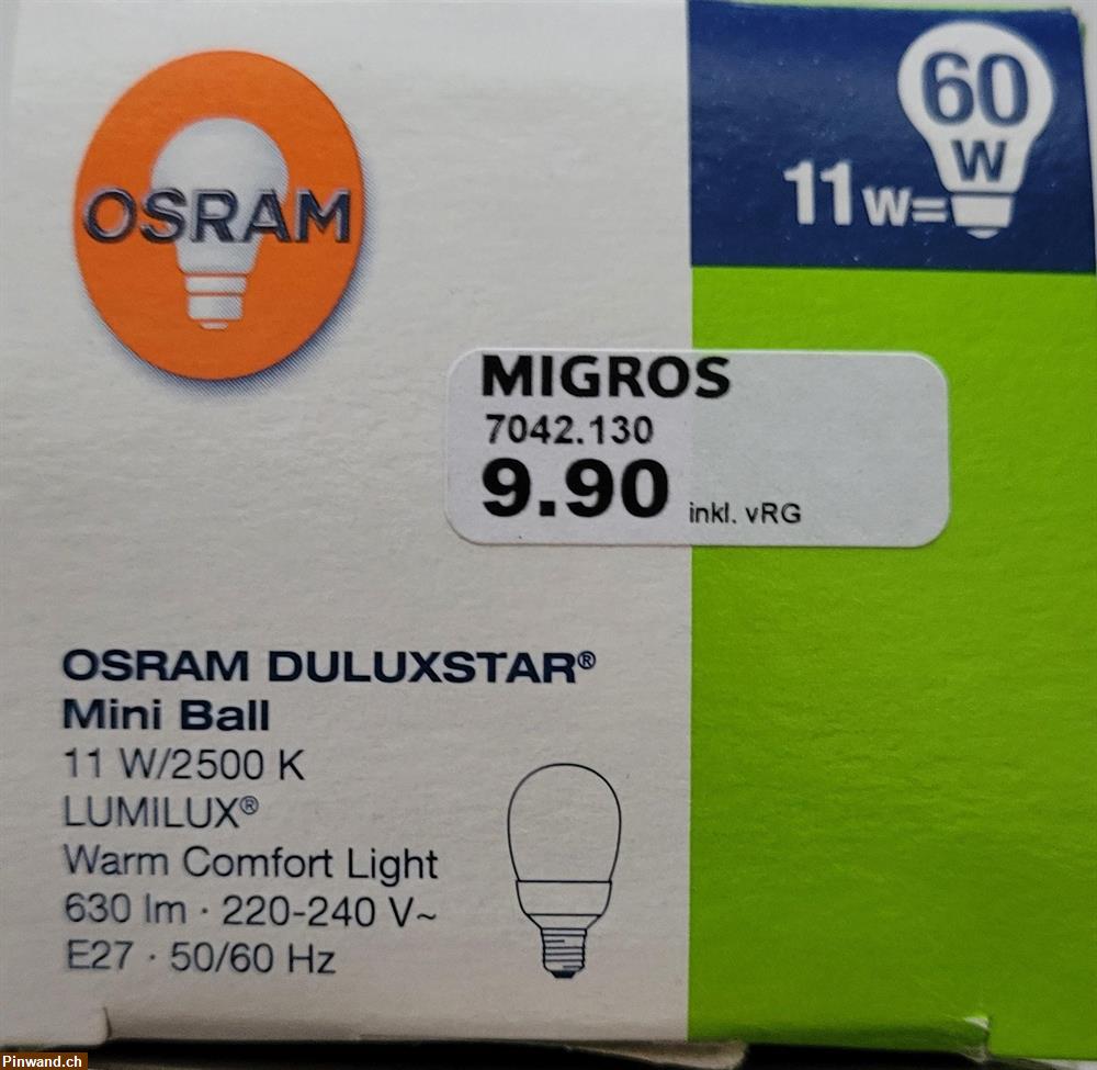 Bild 2: Energiesparlampe Osram Duluxstar Mini Ball, 11W/2500 K (ex60W), 630lm, Warmweiss in OVP