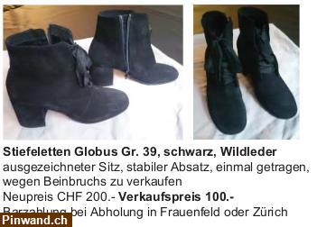 Bild 1: Stiefeletten Globus Gr. 39, schwarz Wildleder zu verkaufen