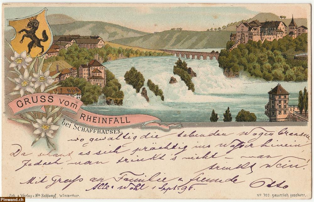 Bild 3: Ansichtskarte:  Gruss vom Rheinfall - (1896)