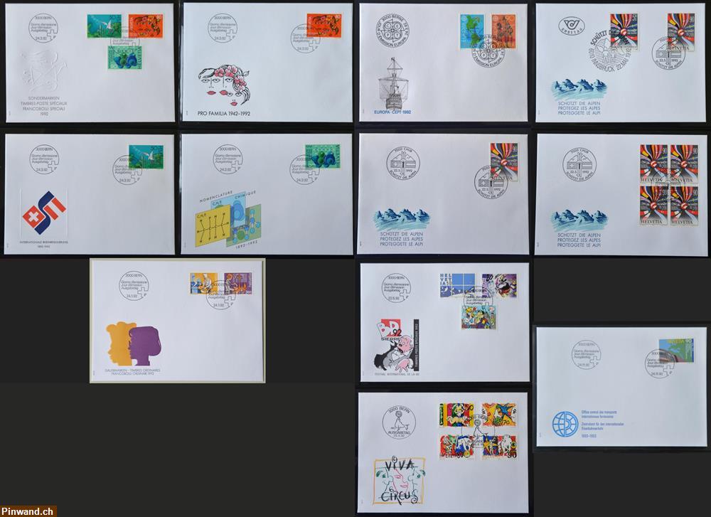 Bild 3: Alle FDC Frei-, Europa- und Werbemarken Schweiz 1990 bis 1994