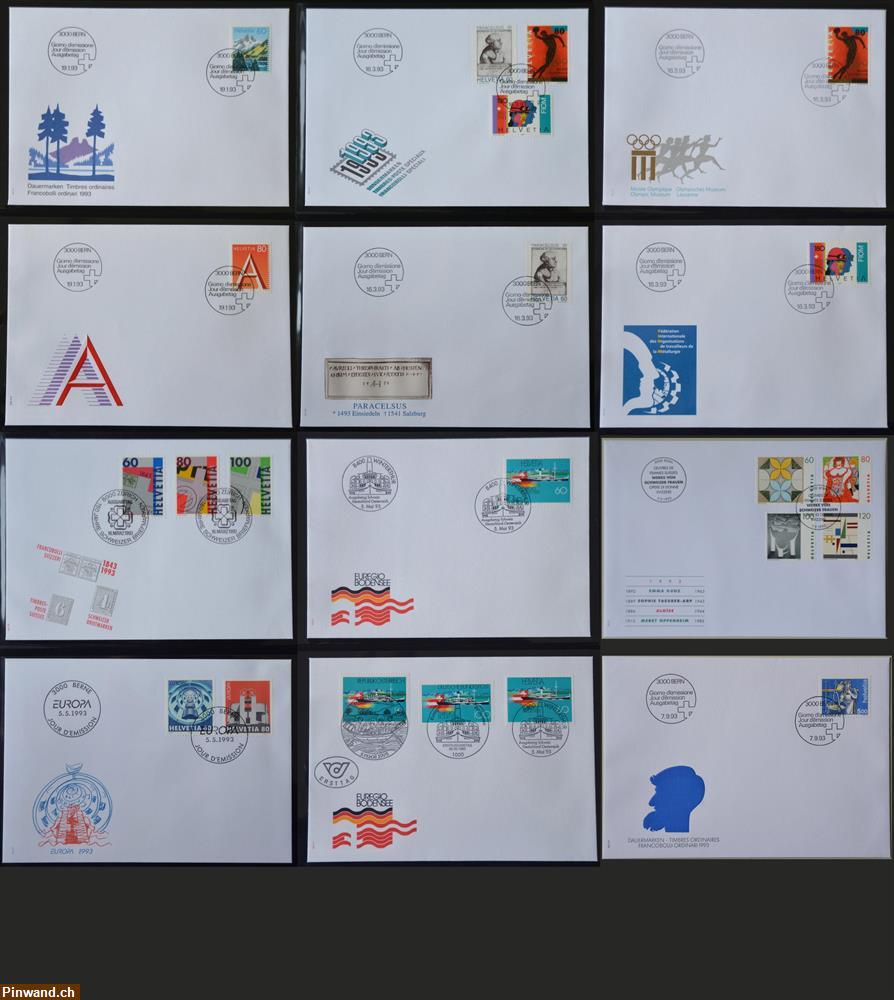 Bild 4: Alle FDC Frei-, Europa- und Werbemarken Schweiz 1990 bis 1994