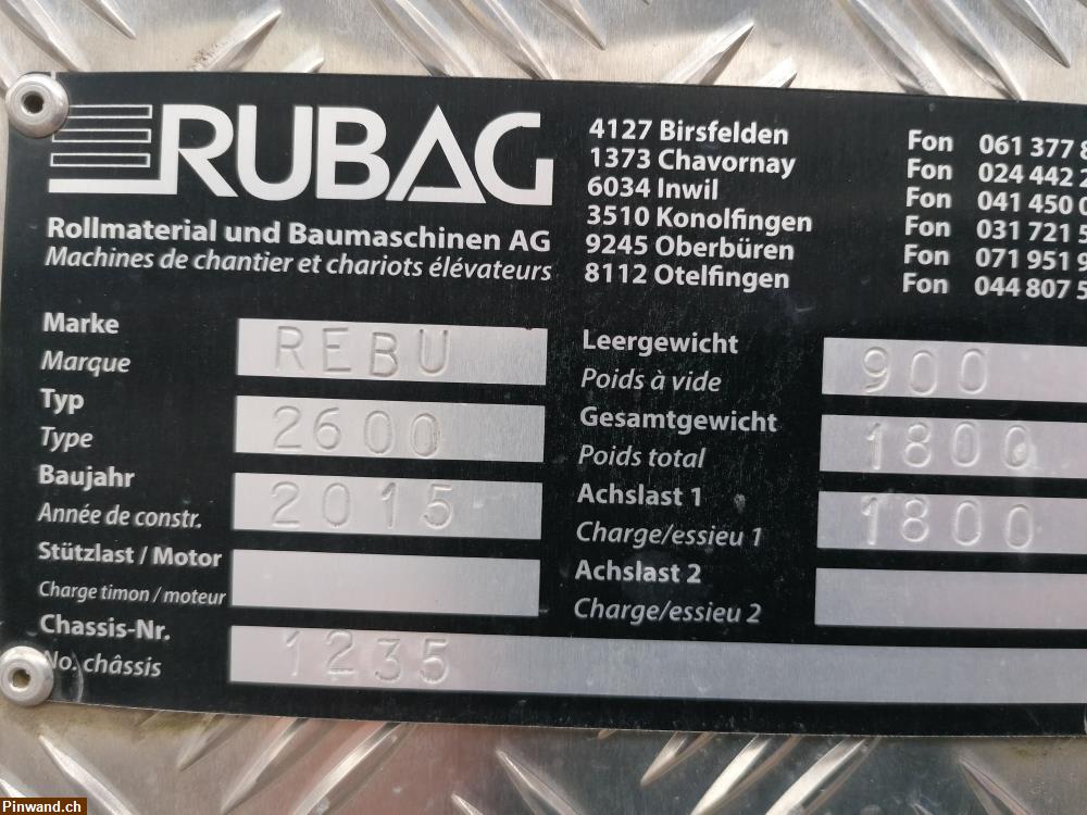 Bild 2: Verkauf: Werkzeuganhänger Rubag REBU 2600