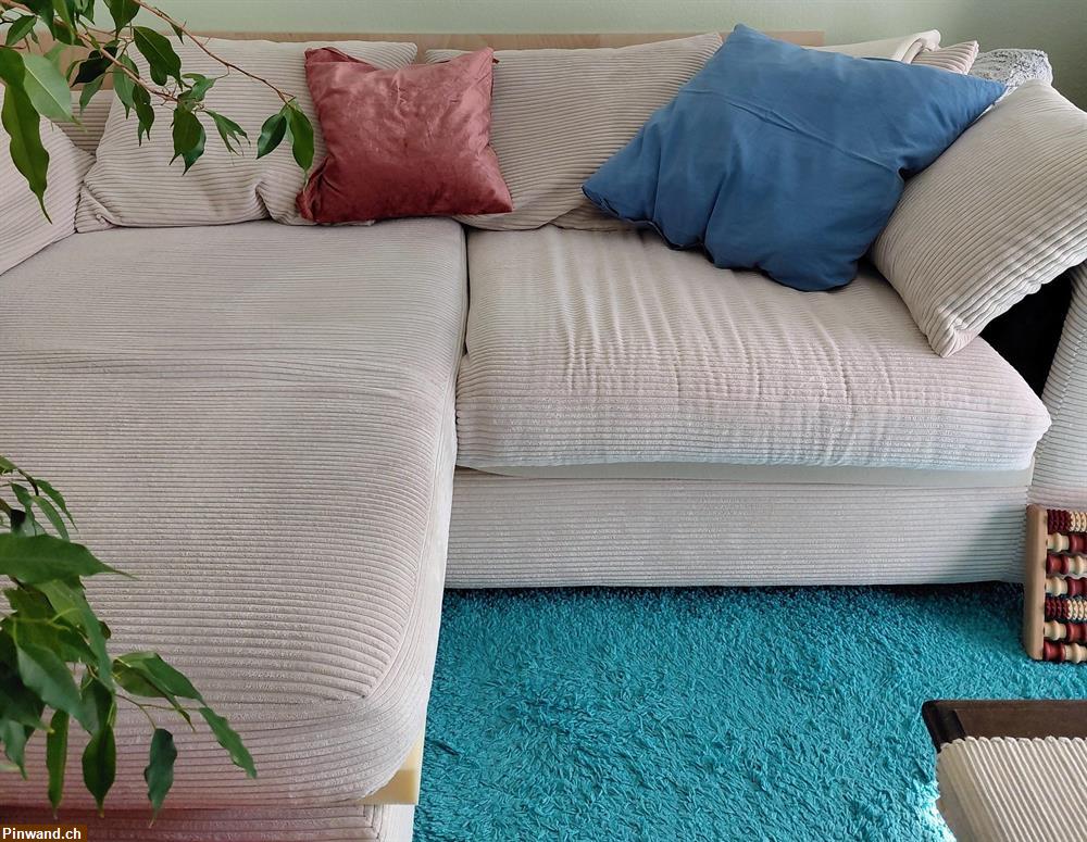 Bild 1: Ecksofa Cordstoff Cremefarben zu verkaufen