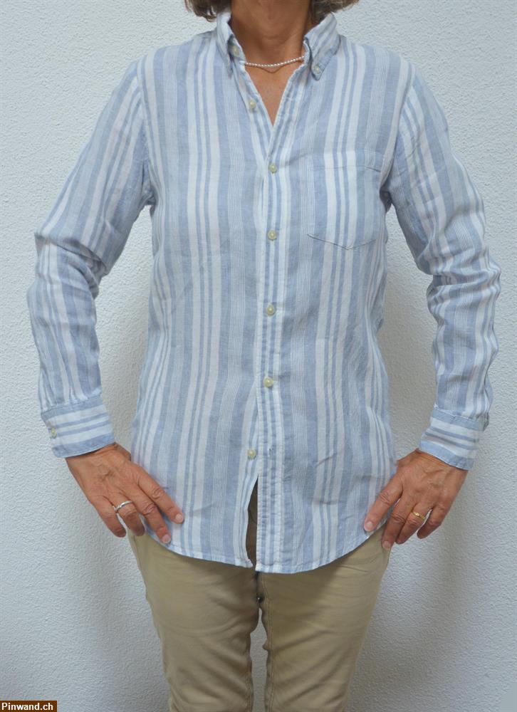 Bild 1: Gestreifte Langarm Leinen-Bluse, Grösse S