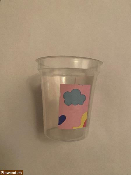 Bild 1: Deko Plastikbecher durchsichtig mit Wolken und Einhorn