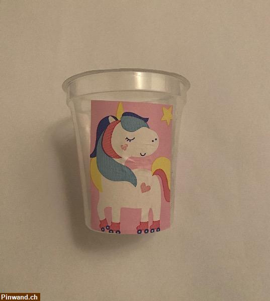 Bild 2: Deko Plastikbecher durchsichtig mit Wolken und Einhorn