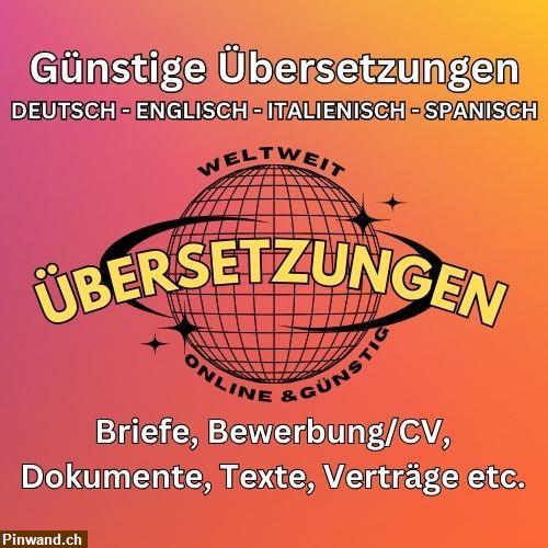 Bild 1: Übersetzungen aller Texte & Dokumente: DE - EN - IT - ES