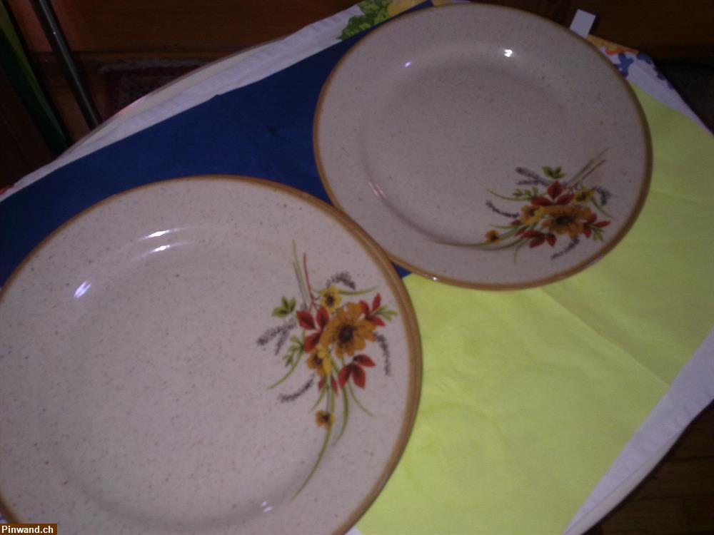 Bild 1: 5 flache Teller mit Blumenmuster