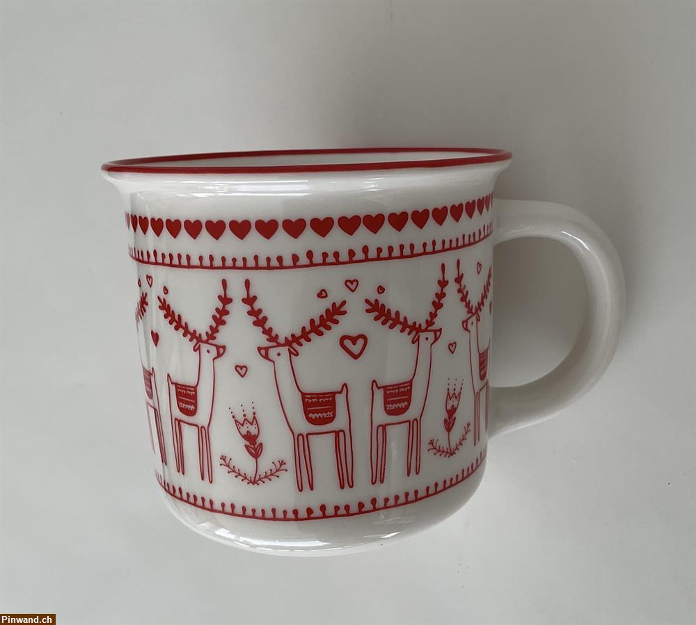 Bild 1: Tasse home & you in rot mit Hirsch - Elch Motiv