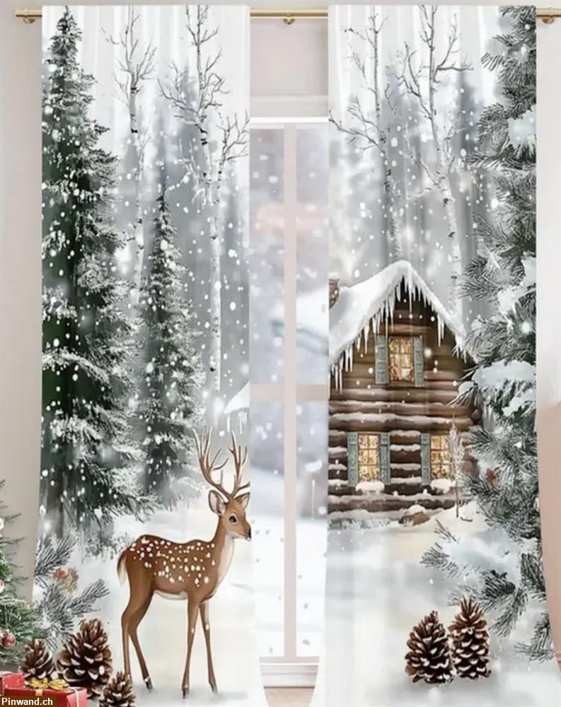 Bild 1: 2 Stück Weihnachtsvorhänge "Winterwald" zu verkaufen