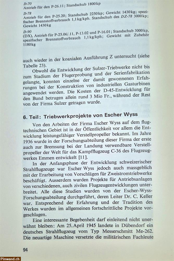 Bild 7: Schweizerische Strahlflugzeuge und Strahltriebwerke - 1975
