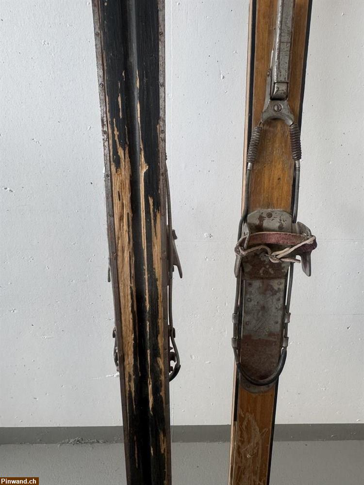 Bild 4: Verkauf: antike Holzski mit originaler Kabelzug-Bindung