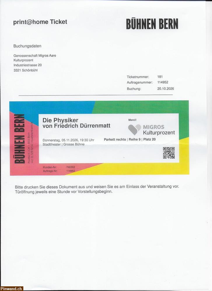 Bild 1: 2 Eintritte für Stadttheater Bern "Die Physiker" von Dürrenmatt